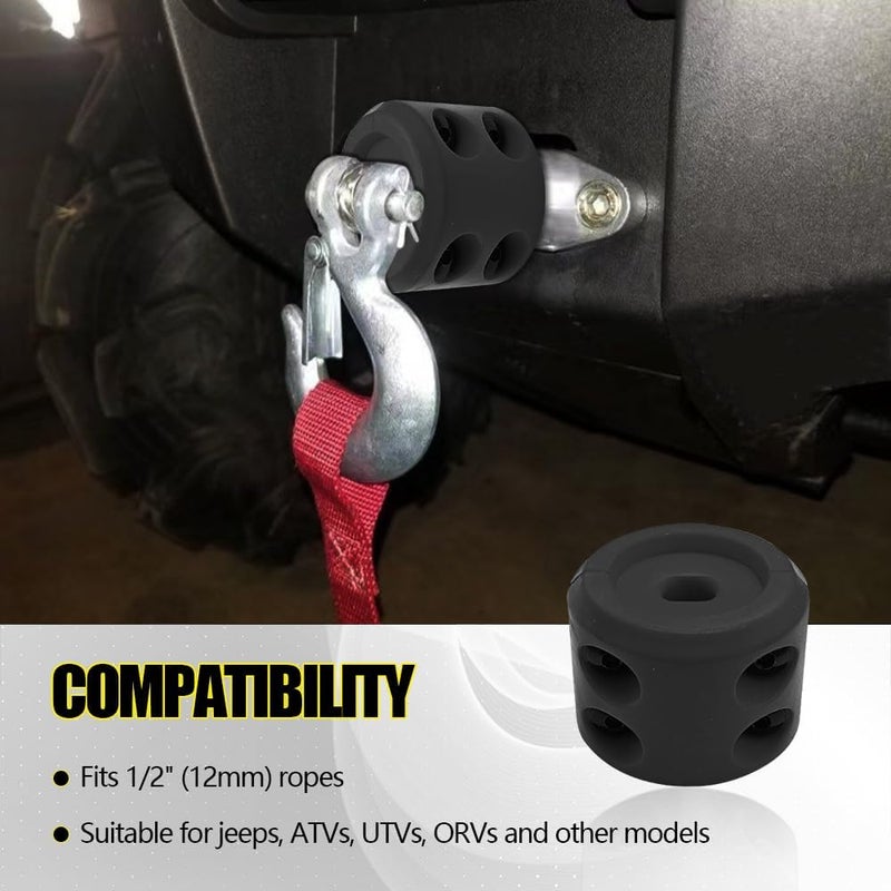 DWARFOO Rubber Winch Stopper, Winch Cable Hook Stopper, Silicone Rubber Stopper Protects Synthetic Winch Rope, Car Accessories Winch Rope Bump Shock Saver Dampener Absorbent Stopper (Black) - Image 3